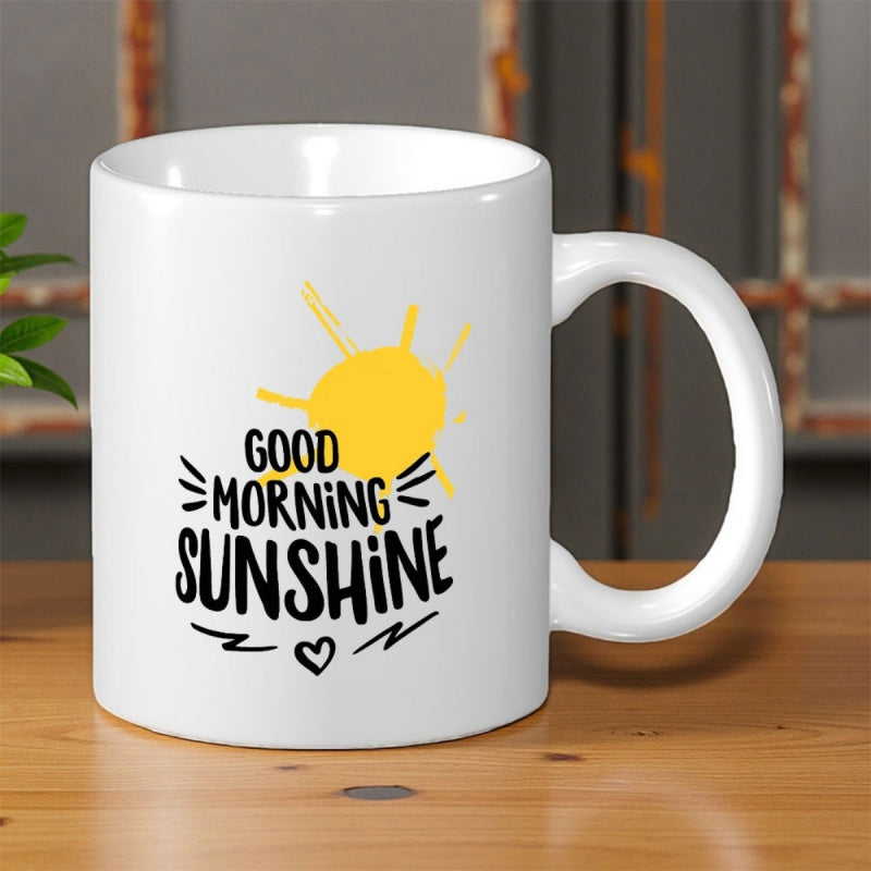 Tailorly White Ceramic 11 oz Mug - Good Morning Sunshine Radiant Hand Drawn Yellow Element With Decorative Artistic Lines And Heart Sun