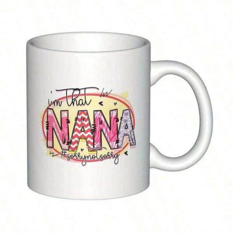 Tailorly White Ceramic 11 oz Mug - Im That Nana Vibrant Colorful Oval Frame With Patterned Decorative Letters Nana