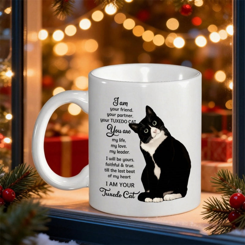 Tailorly White Ceramic 11 oz Mug - I Am Your Tuxedo Cat Charming Black And White Feline Sitting In Calm Pose Cat