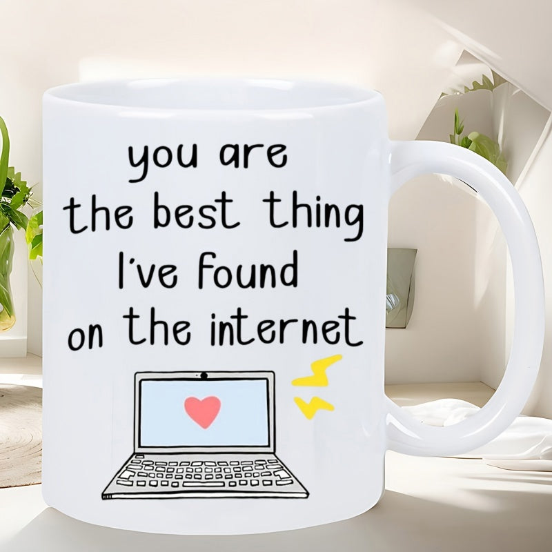 Tailorly White Ceramic 11 oz Mug - You Are The Best Thing Ive Found On The Internet Simple Hand Drawn Laptop Featuring Pink Heart Under Sparkles Laptop