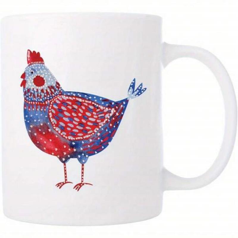 Tailorly White Ceramic 11 oz Mug - Colorful Folk Art Patterned Bird With Polka Dots And Vibrant Textures Hen