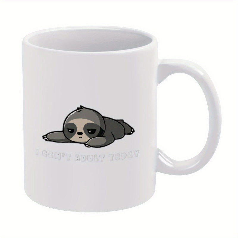 Tailorly White Ceramic 11 oz Mug - I Don't Really Care Minimalist Lazy Gray Animal Resting Peacefully In Sleepy Pose Sloth