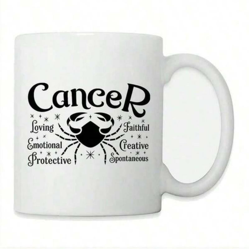 Tailorly White Ceramic 11 oz Mug - Cancer Loving Faithful Emotional Creative Protective Spontaneous Artistic Black Zodiac Symbol Surrounded By Twinkling Celestial