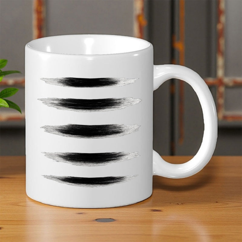 Tailorly White Ceramic 11 oz Mug - Minimalist Artistic Black Brush Strokes Arranged In Parallel Across Ceramic Mug