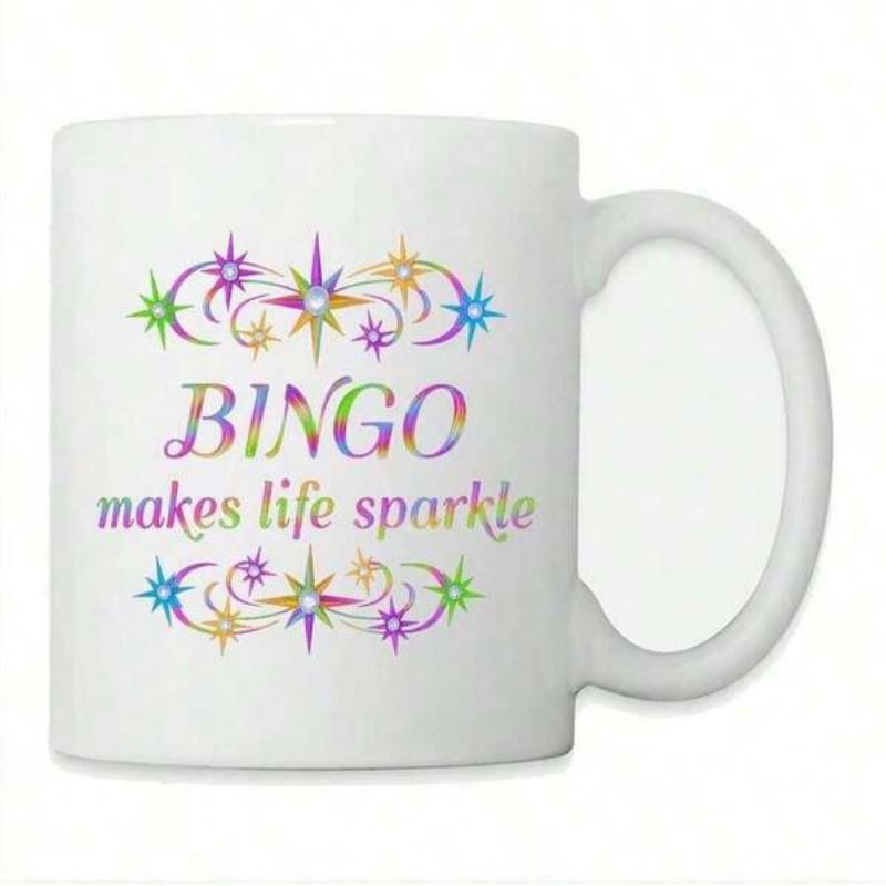 Tailorly White Ceramic 11 oz Mug - Bingo Makes Life Sparkle Colorful Starry Swirls With Glittering Radiant Rainbow Patterns Among Decorative Ornament
