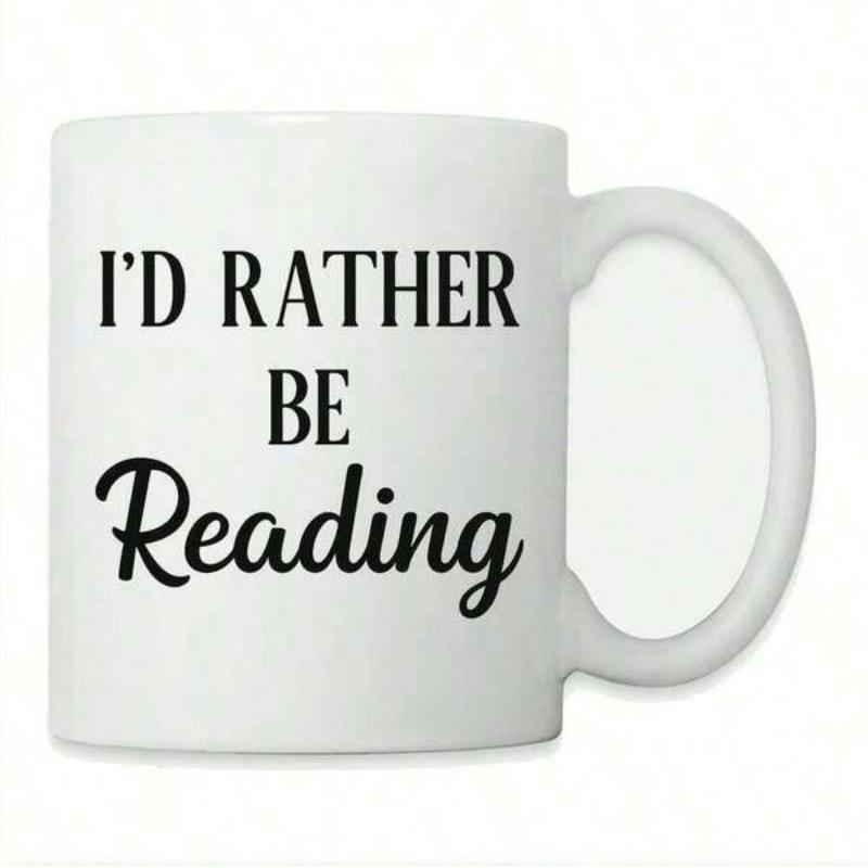 Tailorly White Ceramic 11 oz Mug - Id Rather Be Reading Minimalist Pure White Ceramic Vessel With Centered Elegant Bold Script Mug