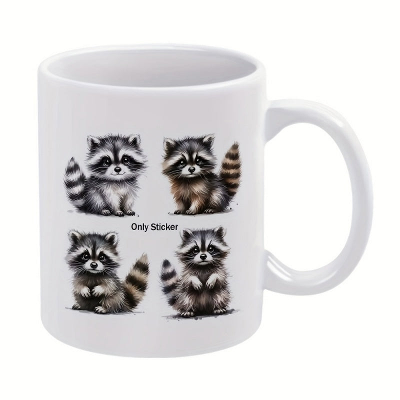 Tailorly White Ceramic 11 oz Mug - Only Sticker Four Cute Baby Animals With Striped Tails And Furry Faces Raccoon