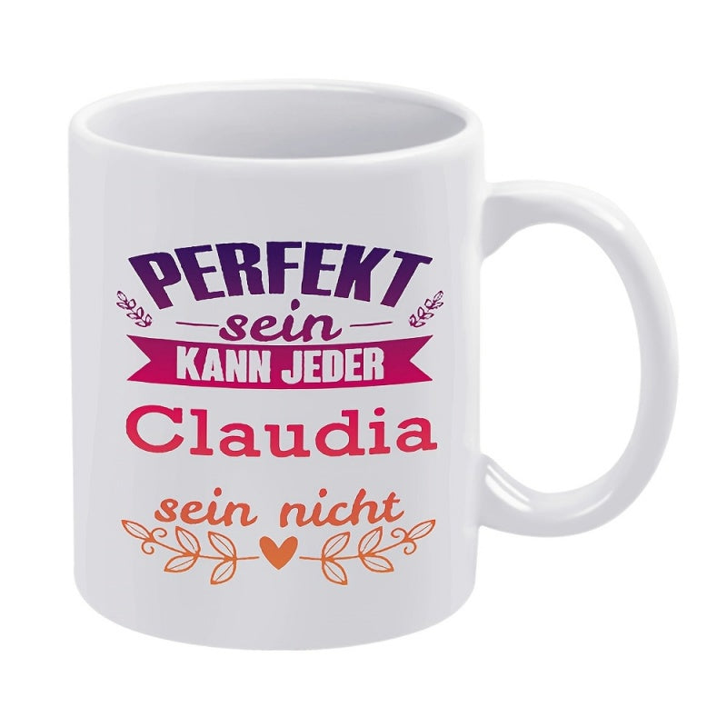 Tailorly White Ceramic 11 oz Mug - Symmetrical Decorative Floral Vines Among A Small Delicate Heart Banner