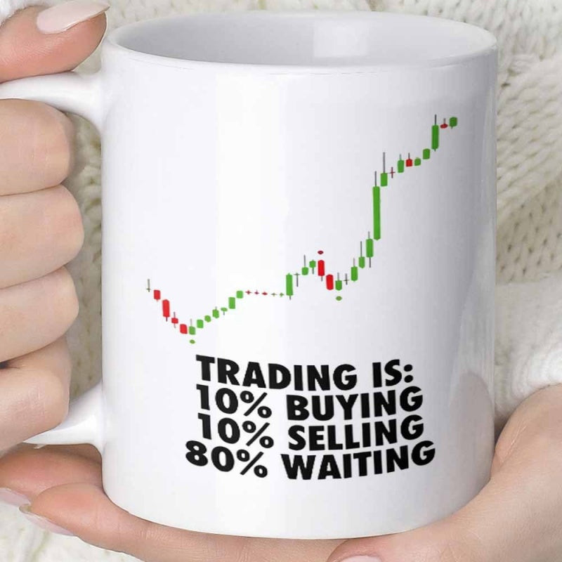 Tailorly White Ceramic 11 oz Mug - Trading Is 10 Buying 10 Selling 80 Waiting Vibrant Green And Red Candlestick Rising With Upward Trend Chart