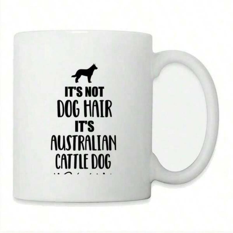 Tailorly White Ceramic 11 oz Mug - Its Not Dog Hair Its Australian Cattle Dog Minimalist Black Silhouette Standing Proudly On A Pure White Background Dog