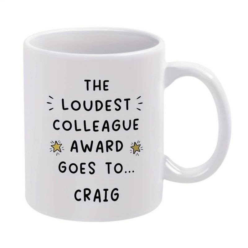Tailorly White Ceramic 11 oz Mug - The Loudest Colleague Award Goes To Craig Minimalist Featuring Small Golden Stars Mug