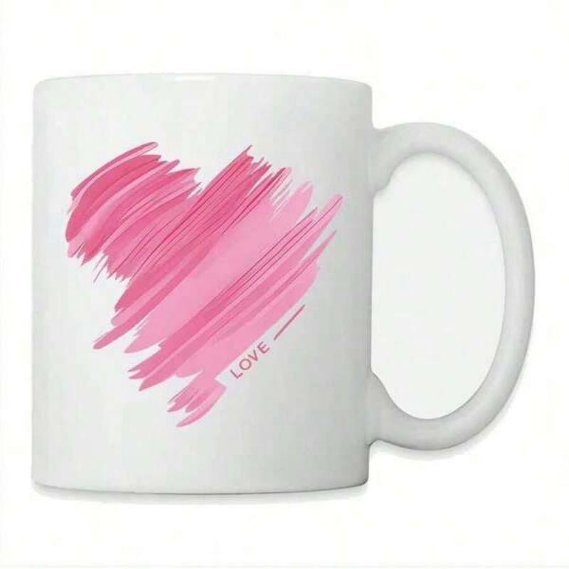 Tailorly White Ceramic 11 oz Mug - Love Artistic Vibrant Pink Brushstrokes Forming A Romantic Modern Textured Heart