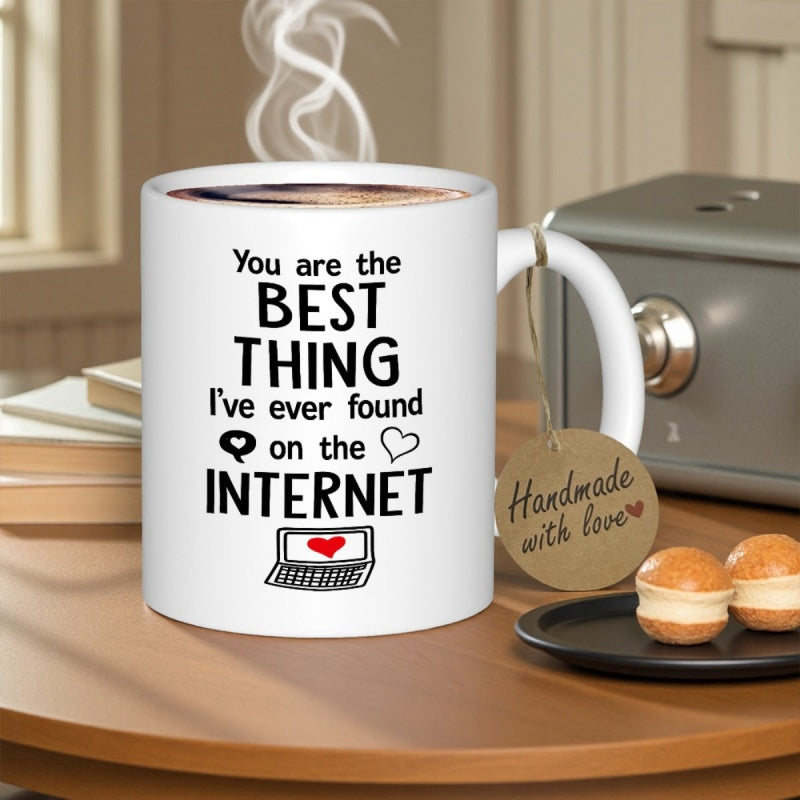 Tailorly White Ceramic 11 oz Mug - You Are The Best Thing Ive Ever Found On The Internet Minimalist White Ceramic Coffee Cup Featuring A Simple Laptop Illustration