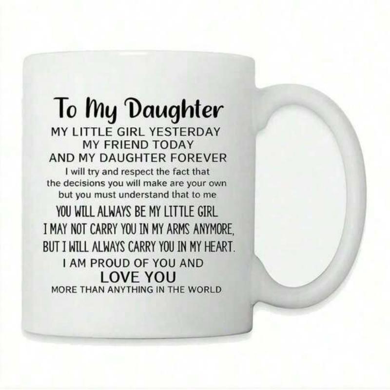 Tailorly White Ceramic 11 oz Mug - To My Daughter Heartwarming Black Script Lettering On A Clean Minimalist Ceramic Mug