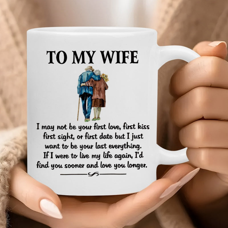 Tailorly White Ceramic 11 oz Mug - To My Wife Elderly Couple Walking Together Supporting Each Other In A Warm Embrace Couple