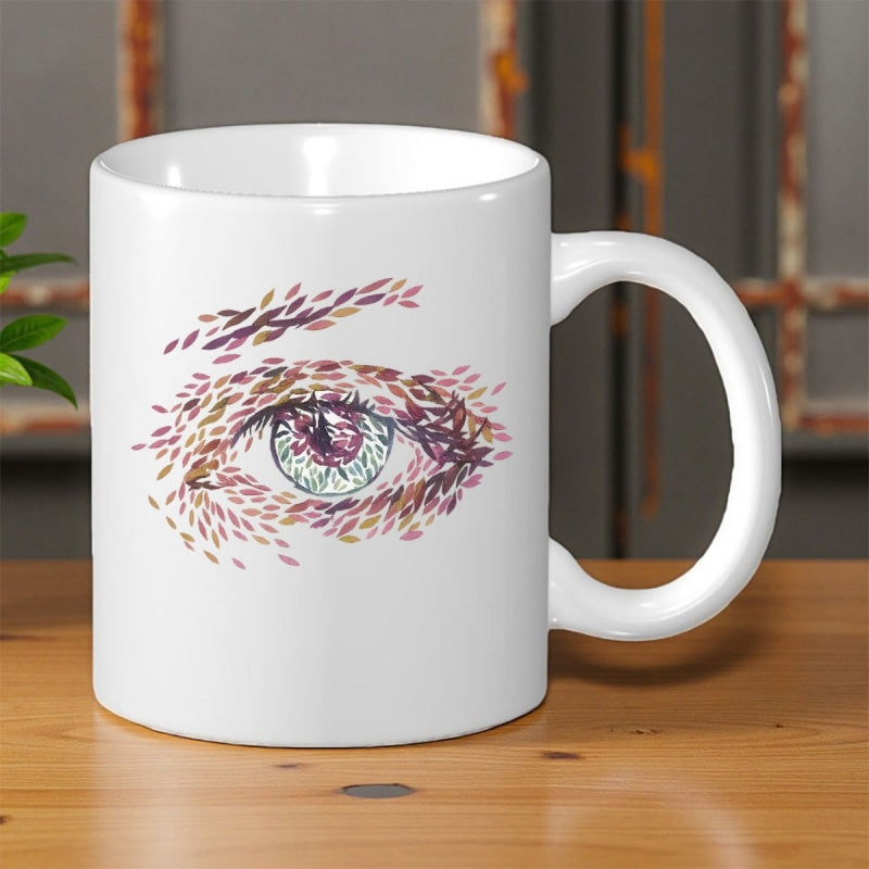 Tailorly White Ceramic 11 oz Mug - Artistic Brushstrokes Forming A Colorful Gaze With Intricate Details Eye