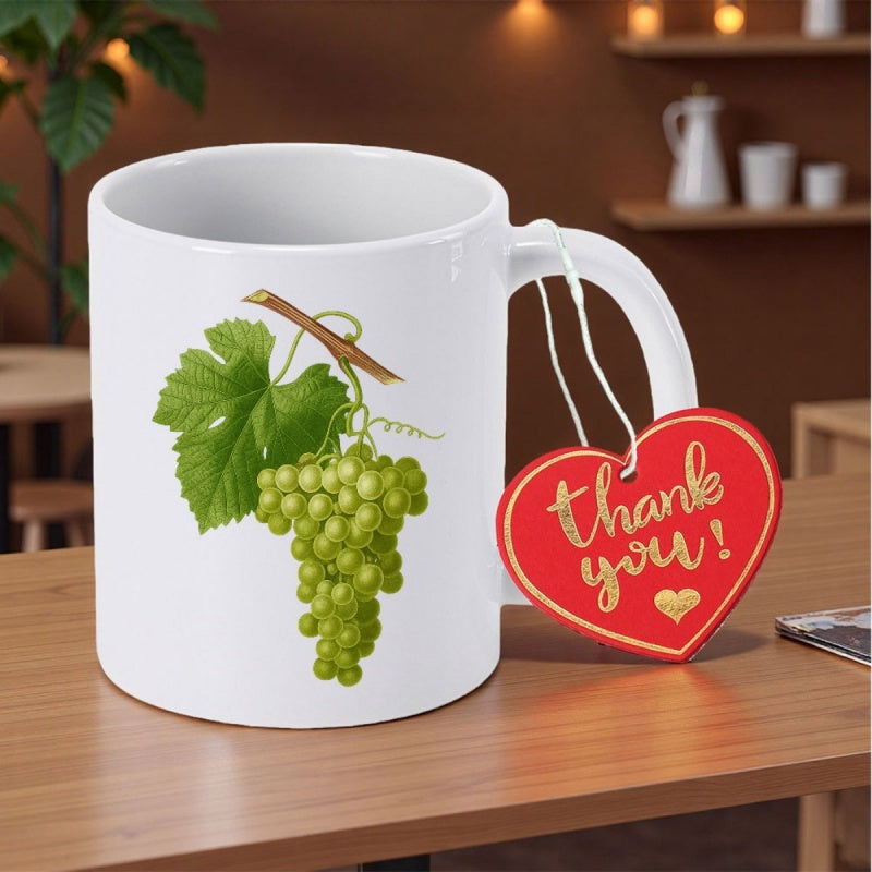 Tailorly White Ceramic 11 oz Mug - Thank You Fresh Juicy Green Bunches Hanging On A Vine With A Leaf Grapes