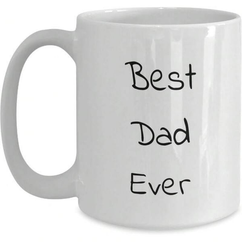 Tailorly White Ceramic 11 oz Mug - Best Dad Ever Simple Black Text Written Vertically On A Smooth