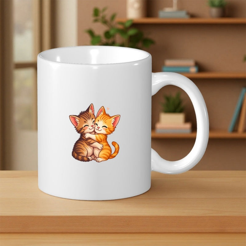 Tailorly White Ceramic 11 oz Mug - Adorable Tiny Furry Kittens Cuddling And Embracing In A Warm Heartfelt Moment Cat