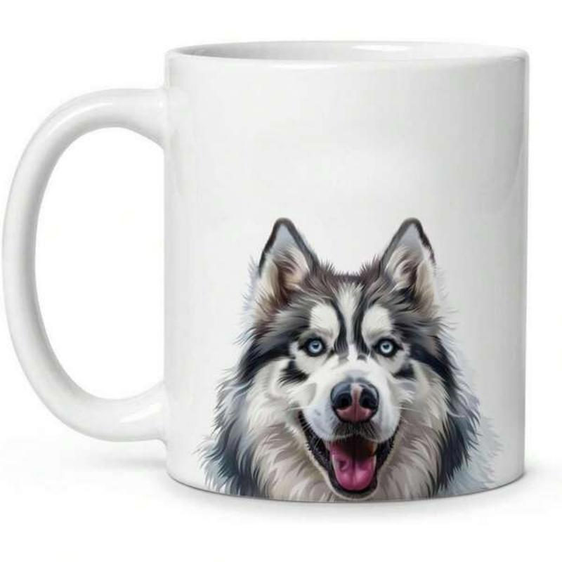 Tailorly White Ceramic 11 oz Mug - Friendly Husky Face With Bright Blue Eyes And Gentle Smile Dog