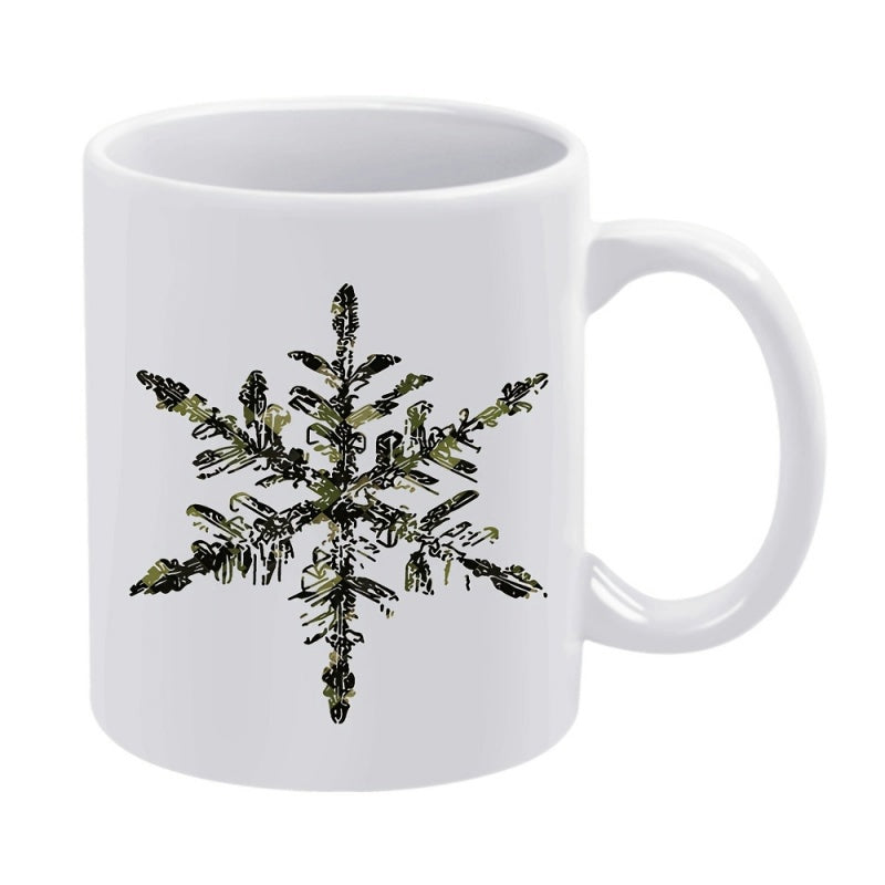 Tailorly White Ceramic 11 oz Mug - Intricate Hand Drawn Artistic Sketch Style Winter Crystal Design Snowflake