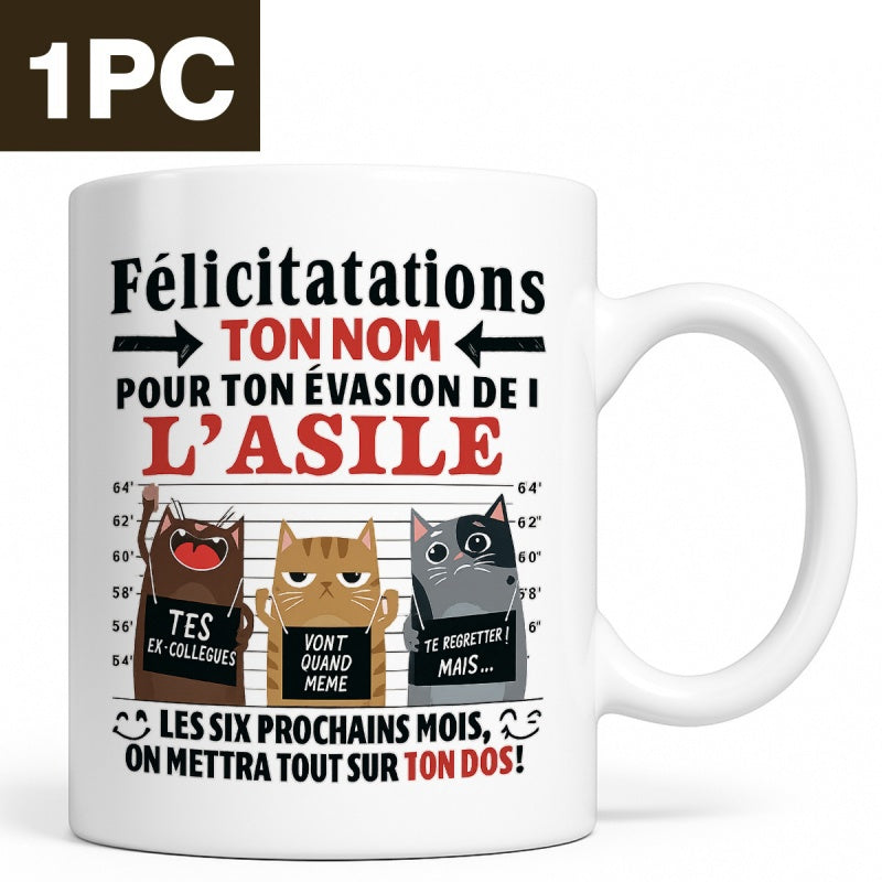 Tailorly White Ceramic 11 oz Mug - Three Humorous Cartoon Animals Posing In A Police Mugshot Lineup Cats