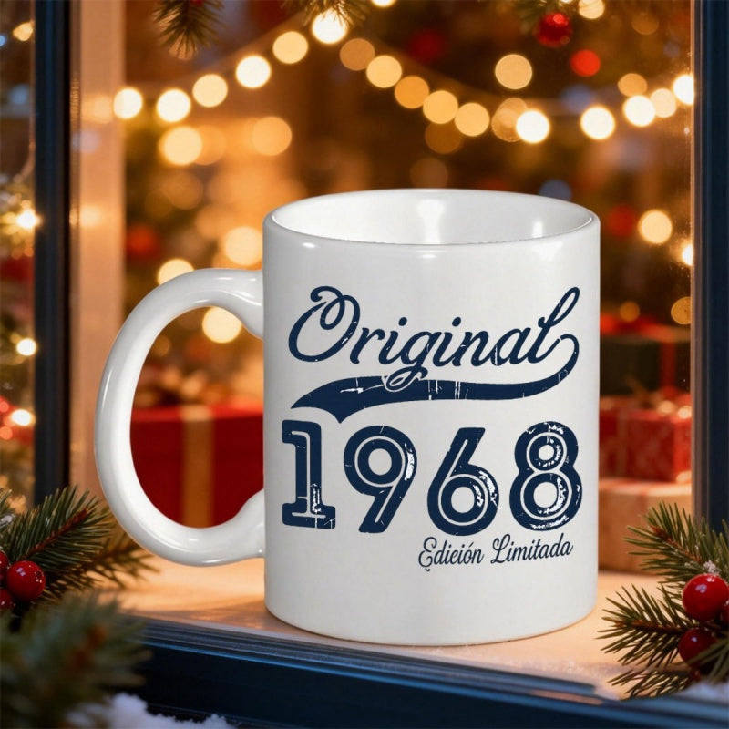 Tailorly White Ceramic 11 oz Mug - Original 1968 Vintage Retro Style Blue Typography On Smooth Surface