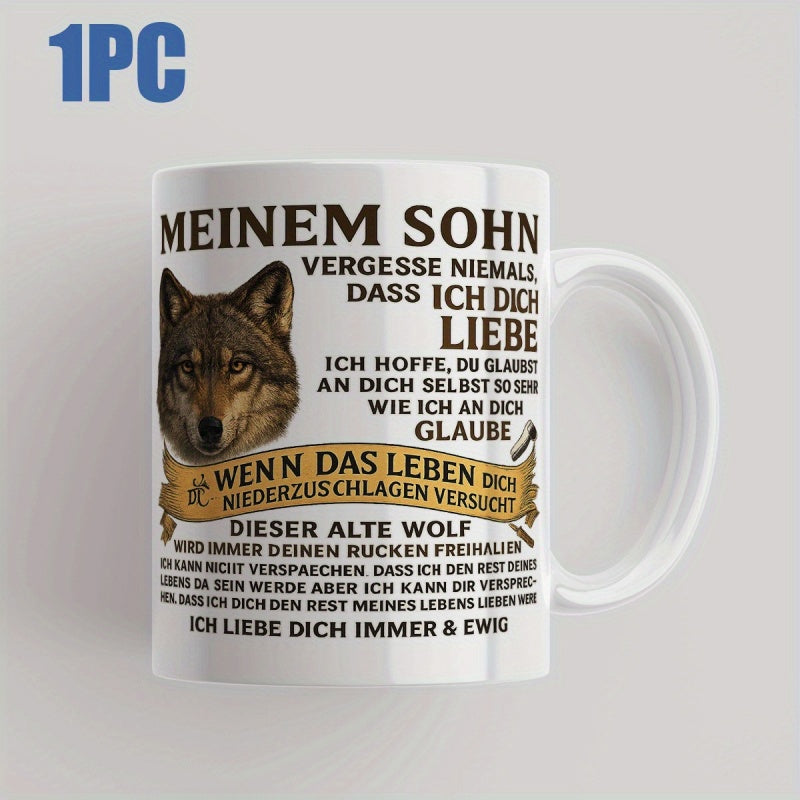 Tailorly White Ceramic 11 oz Mug - Majestic Wild Animal With Thick Fur And Intense Eyes Wolf