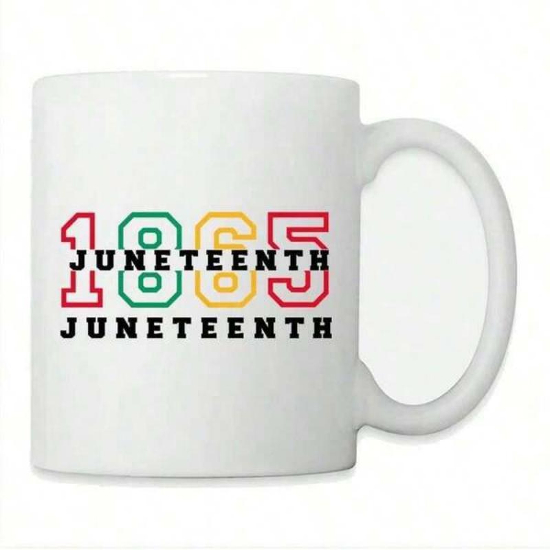 Tailorly White Ceramic 11 oz Mug - Juneteenth 1865 Vibrant Outlined Numbers Among Bold Black Serif Typography Celebrating Historical Freedom Juneteenth