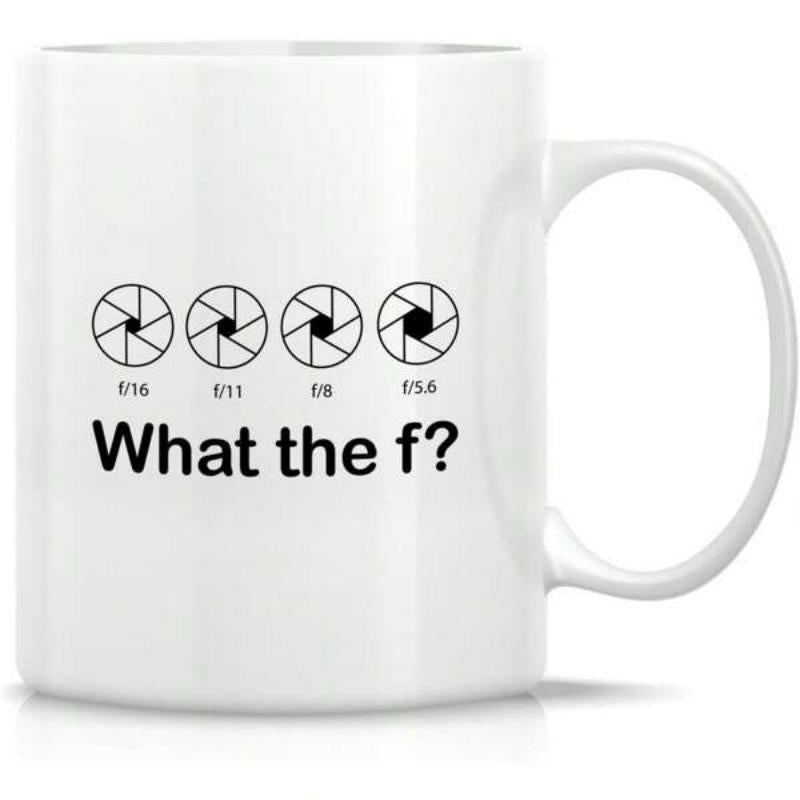 Tailorly White Ceramic 11 oz Mug - What The F Four Camera Aperture Icons Displaying Different Settings In Minimalist Style Mug