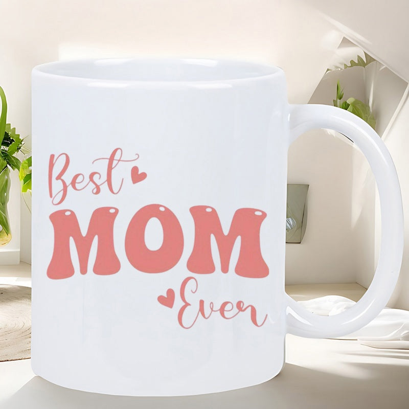 Tailorly White Ceramic 11 oz Mug - Best Mom Ever Classic With Artistic Pink Script And Bubble Lettering Mug