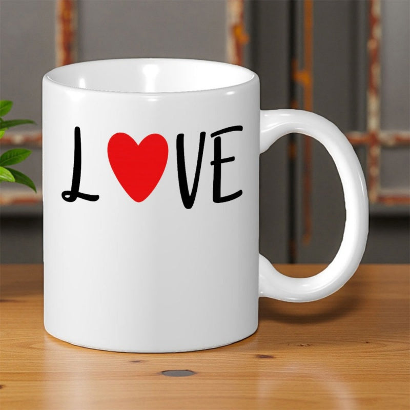 Tailorly White Ceramic 11 oz Mug - Love Simple Handwritten Lettering Accompanied By A Vibrant Red Symbolic Heart