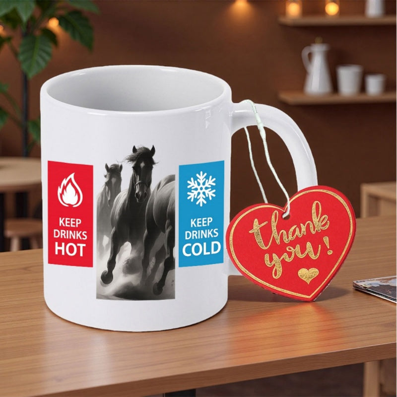 Tailorly White Ceramic 11 oz Mug - Keep Drinks Hot Cold Wild Stallions Galloping Through Dust In A Powerful Monochrome Scene Horse