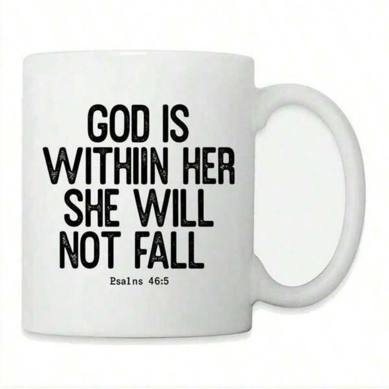 Tailorly White Ceramic 11 oz Mug - God Is Within Her She Will Not Fall Psalms 46 5 Inspirational Religious Scripture With Bold Modern Minimalist Black Typography