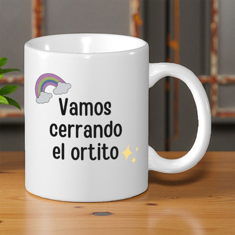 Tailorly White Ceramic 11 oz Mug - Colorful Rainbow With Soft Clouds And Shining Bright Yellow Stars Mug