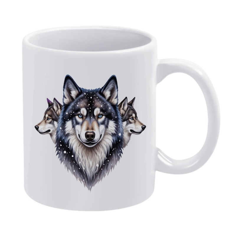 Tailorly White Ceramic 11 oz Mug - Powerful Trio Of Wild Predators Featuring Detailed Winter Fur Majestic Wolf