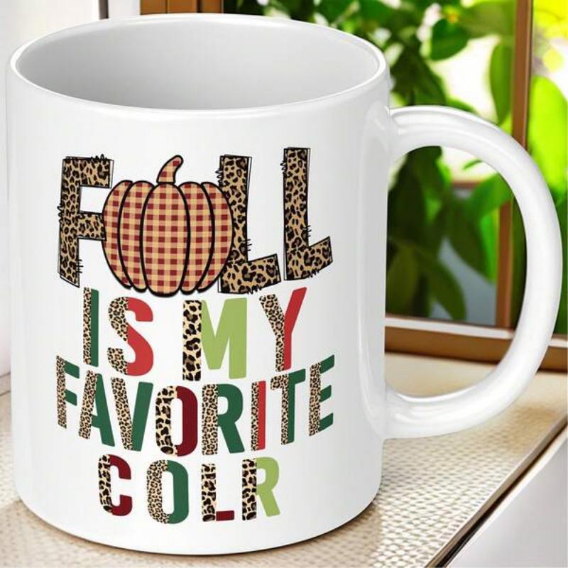 Tailorly White Ceramic 11 oz Mug - Fall Is My Favorite Colr Rustic Autumn Themed Plaid Patterned Elements With Decorative Textured Letters Pumpkin