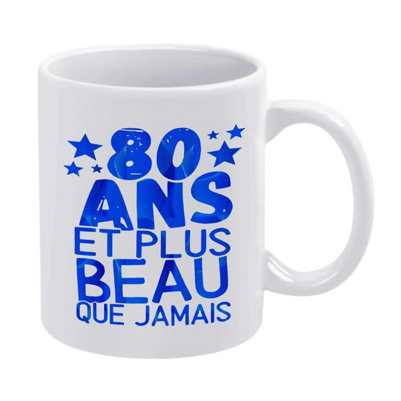 Tailorly White Ceramic 11 oz Mug - Vibrant Blue Stars Decorating A Festive Birthday Celebration Themed