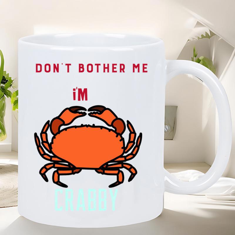 Tailorly White Ceramic 11 oz Mug - Don't Bother Me I'm Crabby Vibrant Orange Cartoon Design With Sharp Claws And Stout Legs Crab