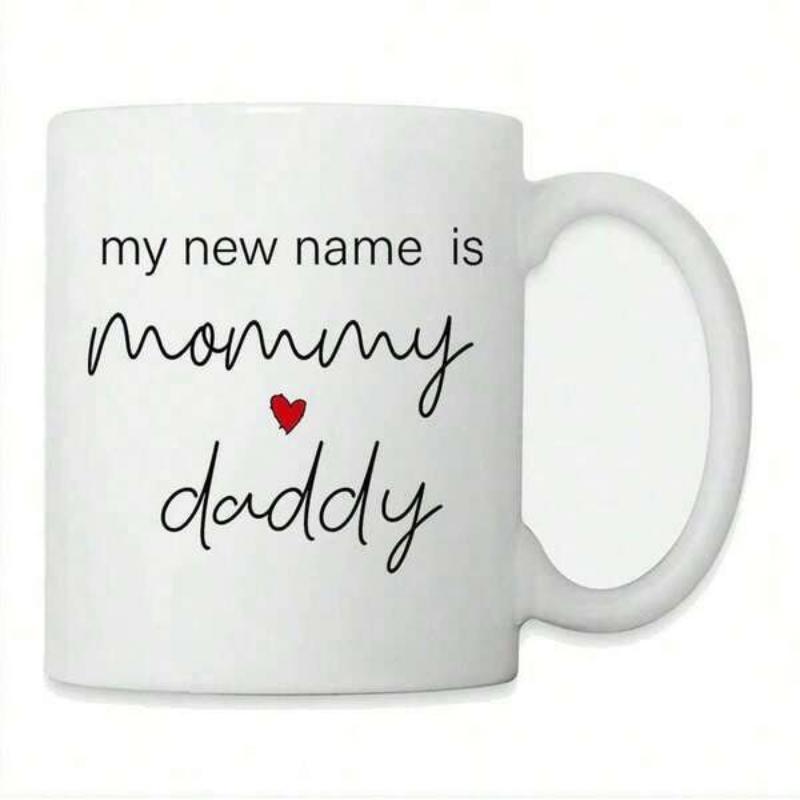 Tailorly White Ceramic 11 oz Mug - My New Name Is Mommy Daddy Minimalist White Ceramic With Simple Script Text And Small Red Heart Mug