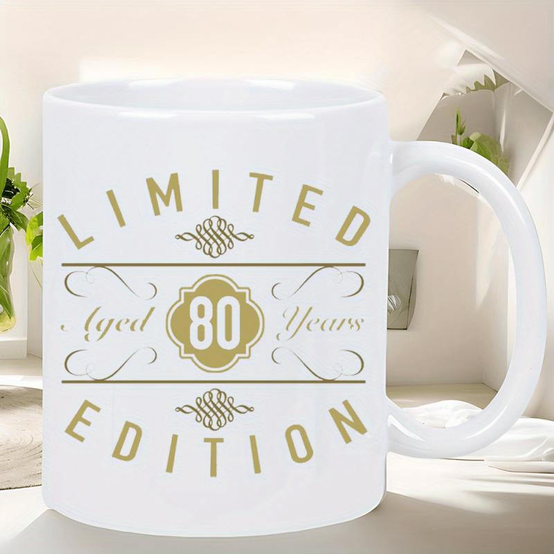 Tailorly White Ceramic 11 oz Mug - Limited Edition Aged 80 Years Vintage Style Golden Decorative Scrollwork Frames With Elegant Filigree Detail Ornament Mug
