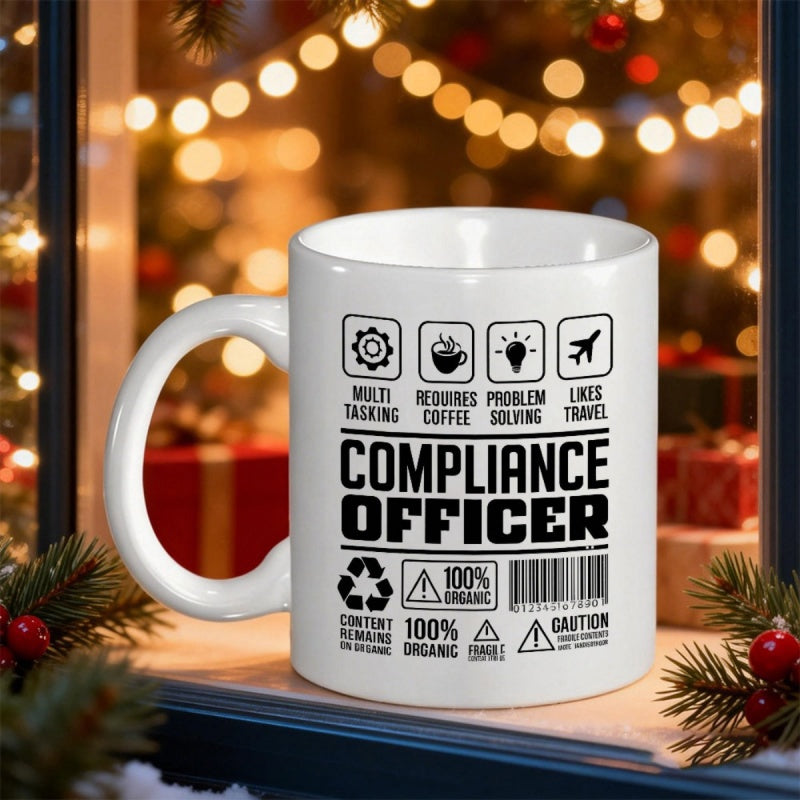 Tailorly White Ceramic 11 oz Mug - Compliance Officer Daily Workplace Symbols With Professional Skills Profile Layout Mug