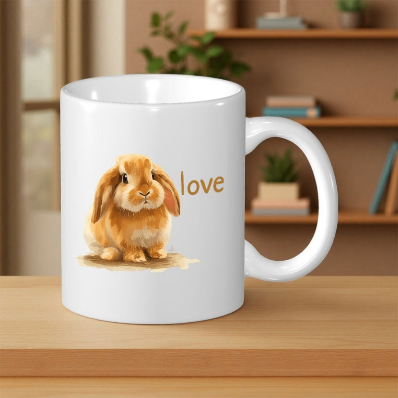 Tailorly White Ceramic 11 oz Mug - Love Adorable Brown Lop Eared Rabbit Sitting Quietly Among Soft Shadows Rabbit