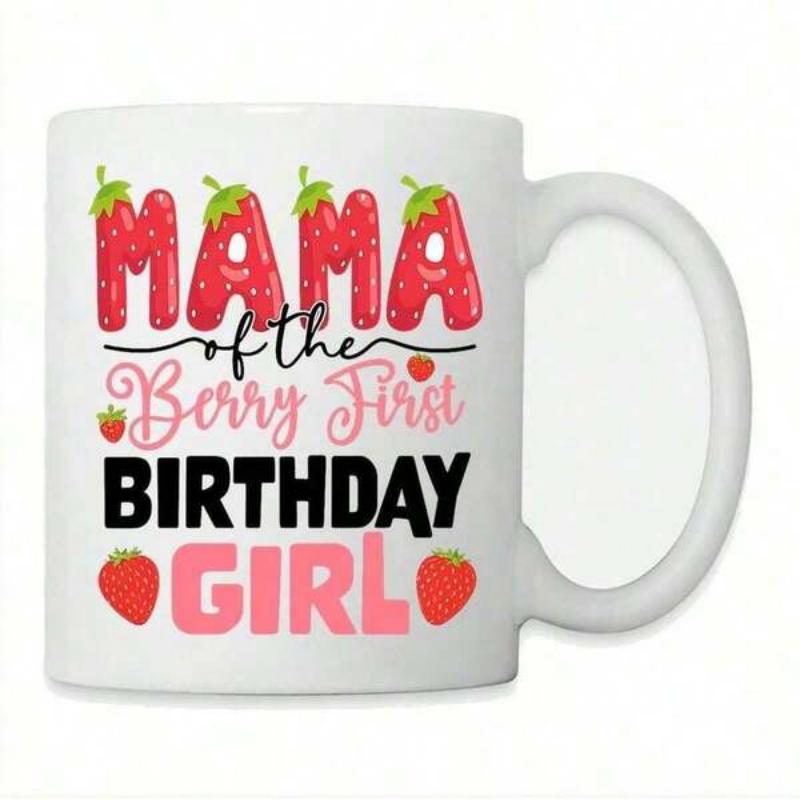 Tailorly White Ceramic 11 oz Mug - Mama Of The Berry First Birthday Girl Vibrant Red Strawberry Shapes With Green Leaves Decorating Festive Celebration Strawberry