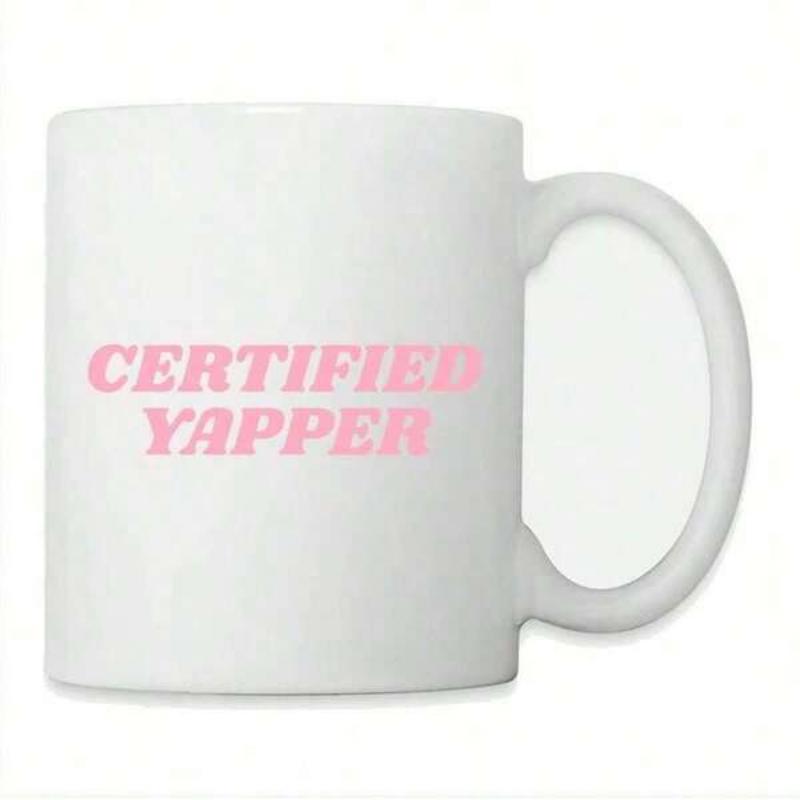 Tailorly White Ceramic 11 oz Mug - Certified Yapper Minimalist Pink Typographic Quote Printed On A Smooth