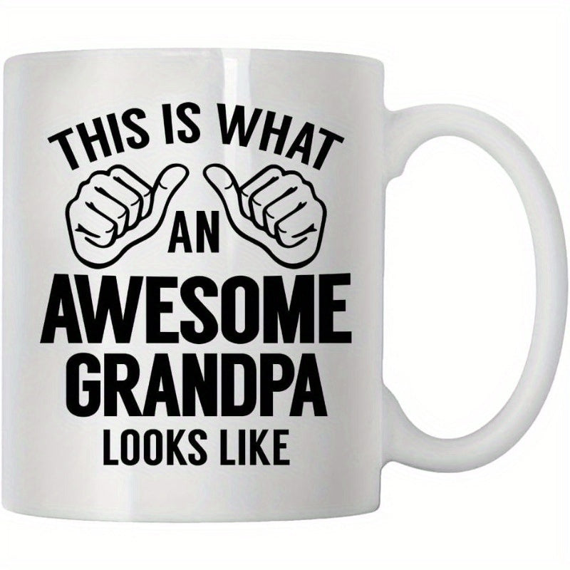 Tailorly White Ceramic 11 oz Mug - This Is What An Awesome Grandpa Looks Like Featuring Two Bold Stylized Hands With Thumbs Pointing Inwards Hands