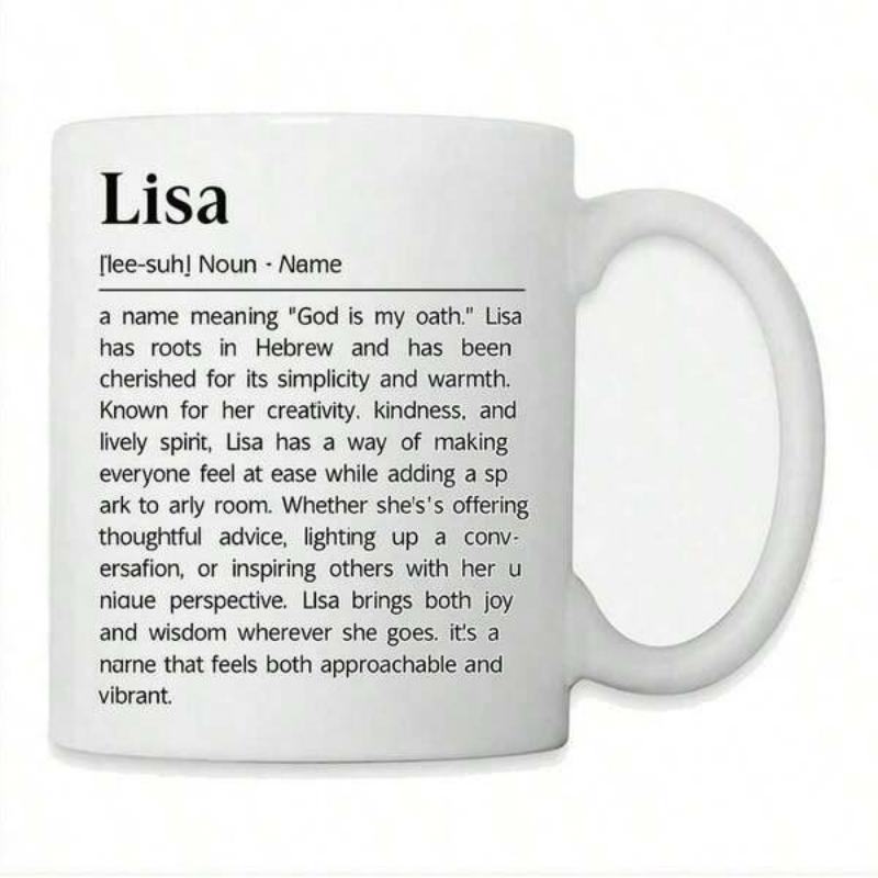 Tailorly White Ceramic 11 oz Mug - Lisa Minimalist Black Script Dictionary Style Definition For Personalized Name Text