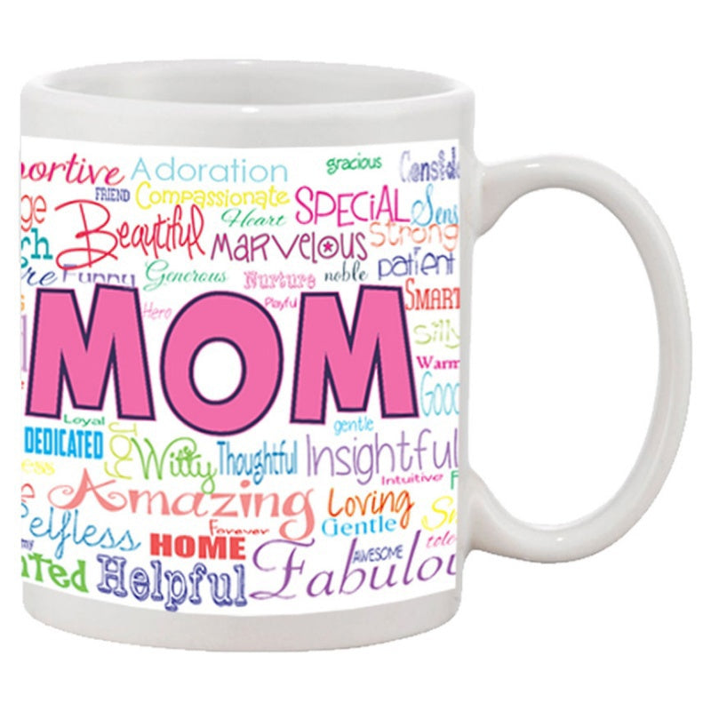 Tailorly White Ceramic 11 oz Mug - Mom Adoration Special Marvelous Colorful Decorative Word Cloud Typography Layout Artistic Design Mug