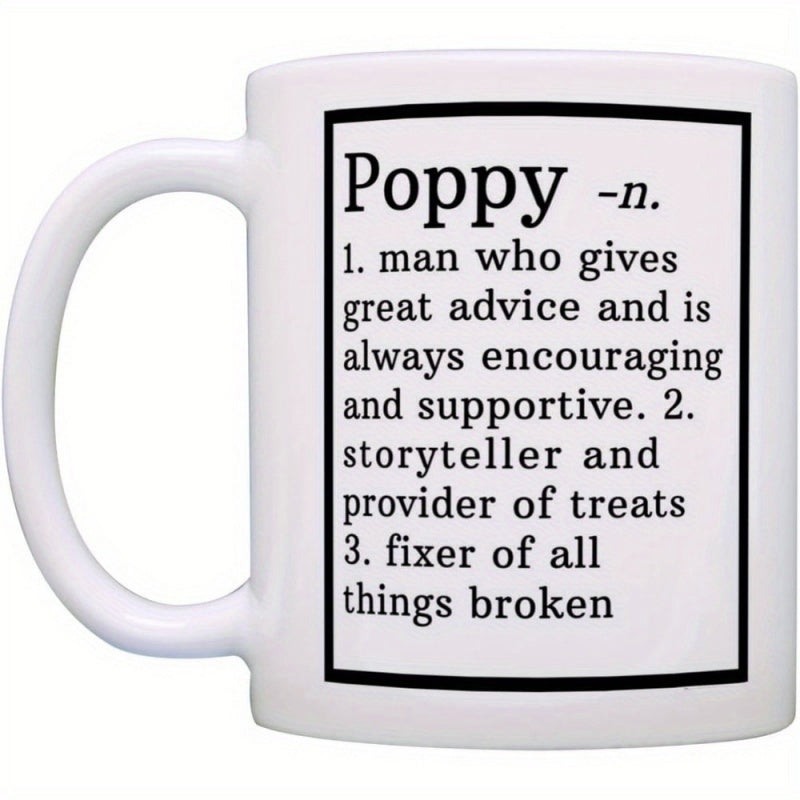 Tailorly White Ceramic 11 oz Mug - Poppy Minimalist Black Border With Elegant Serif Typographic Dictionary Entry Frame