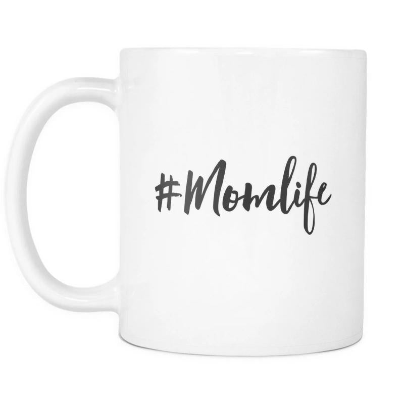 Tailorly White Ceramic 11 oz Mug - Momlife Minimalist Black Cursive Script Lettering On A Smooth White Surface Mug